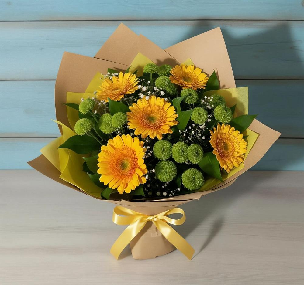 Букет цветов из: Герберы и Хризантемы в Ростовке
