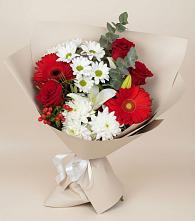 Букет цветов из:  Розы, Хризантемы, Герберы и Лилии в Ростовке