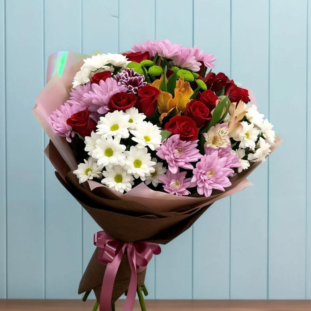 Букет цветов из: Розы, Хризантемы и Альстромерии в Ростовке