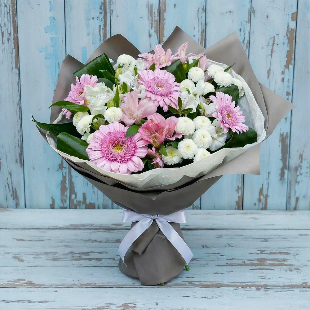 Букет цветов из: Герберы, Альстромерии и Хризантемы в Ростовке